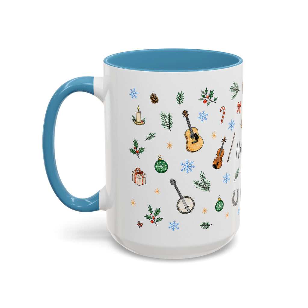 Nashville Christmas Mug | Watercolor City Souvenir, Acoustic Guitar, Harmonica (11oz 15oz)