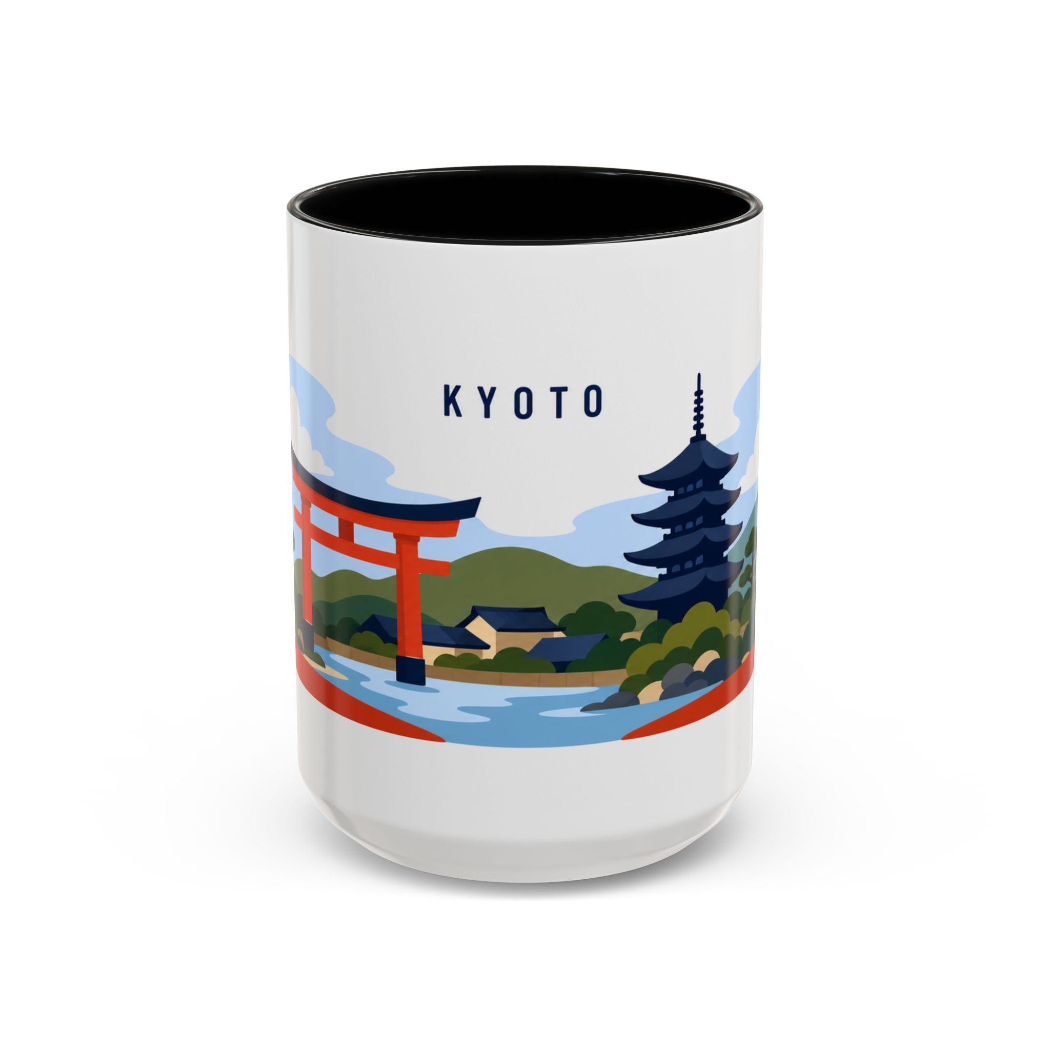 Kyoto Coffee Mug | Travel Destination Souvenir Gift | Accent Color Ceramic 11oz 15oz
