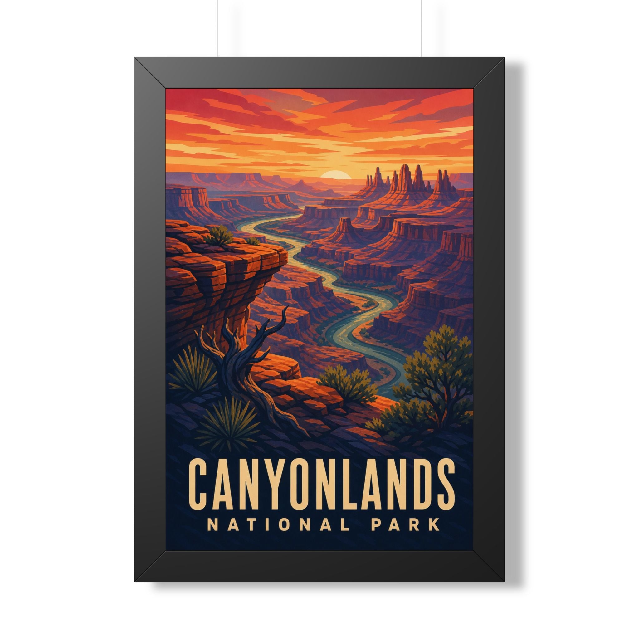 Canyonlands National Park Framed Poster | Vintage Travel Wall Art | Black Walnut White Frame | 16x24 20x30