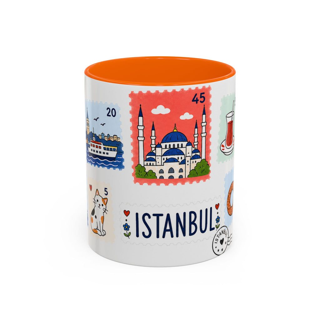 Istanbul Coffee Mug | Postage Stamp Collage Mug | Travel Souvenir Accent Cup 11oz 15oz