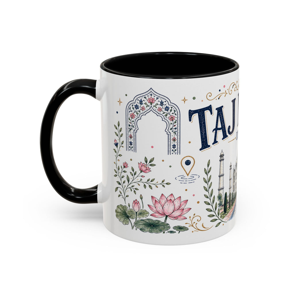 Taj Mahal Coffee Mug | Travel Destination Souvenir Gift | Accent Color Ceramic 11oz 15oz