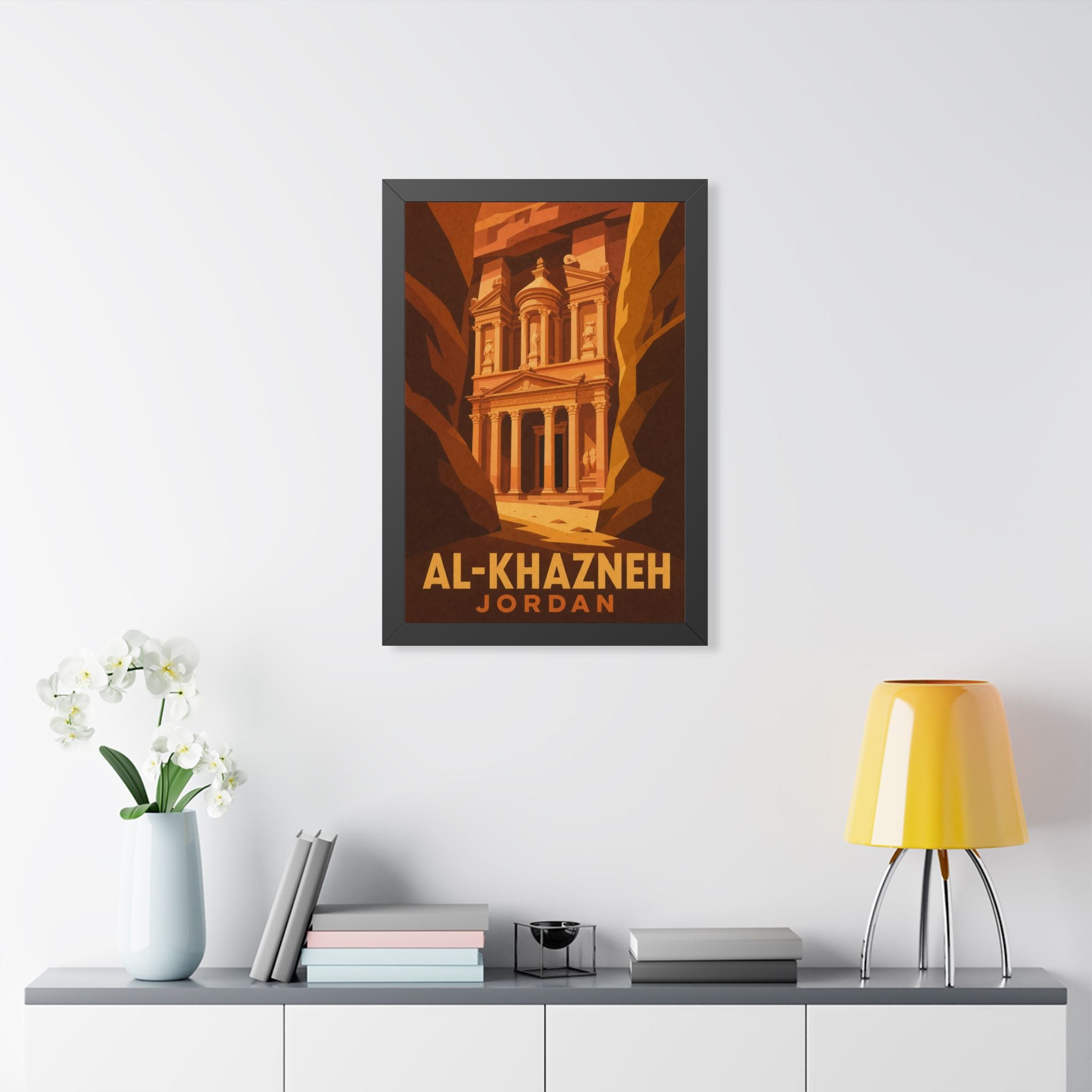 Al-Khazneh Petra Jordan Framed Poster | Vintage Travel Wall Art | Black Walnut White Frame | 16x24 20x30