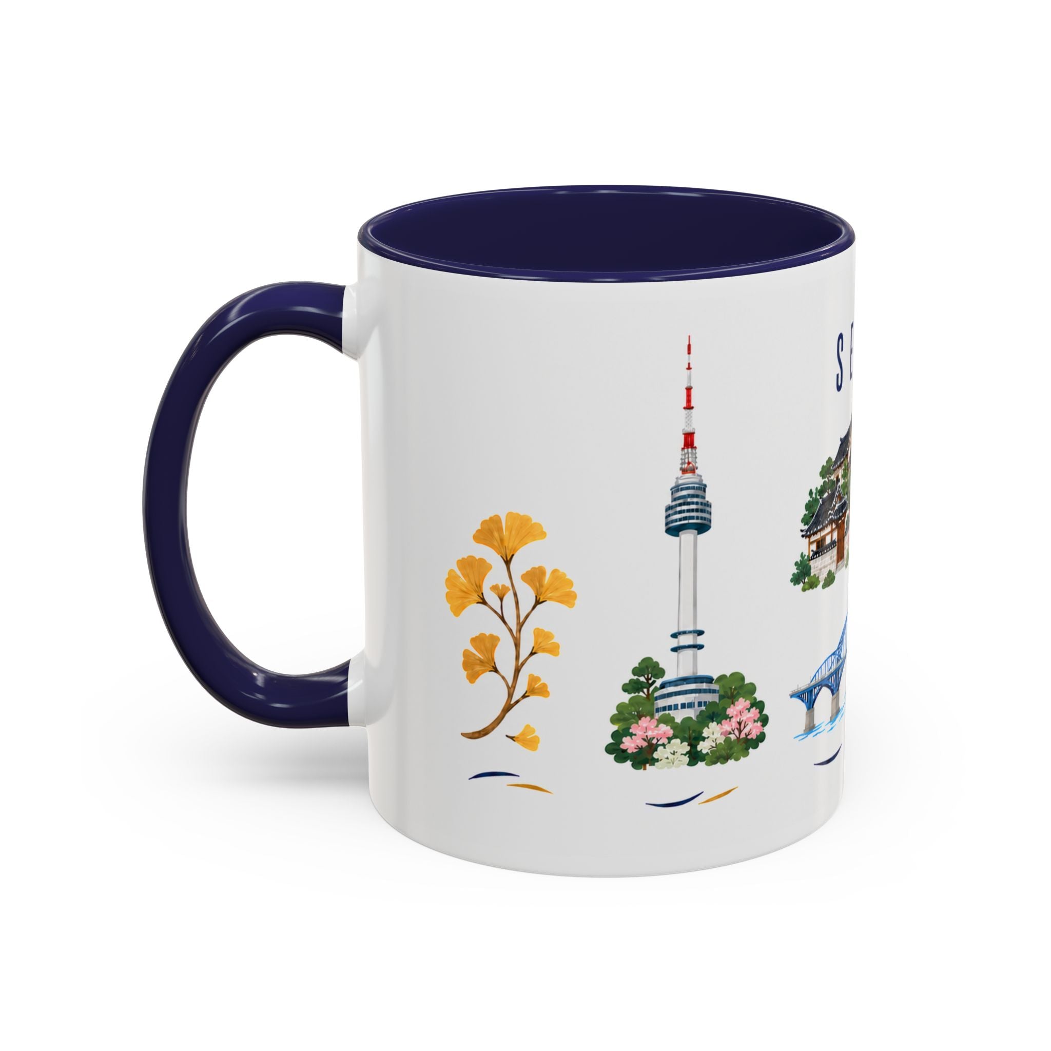 Seoul Coffee Mug | South Korea Travel Souvenir | Porcelain Decal City Gift | 11oz 15oz Accent Mug