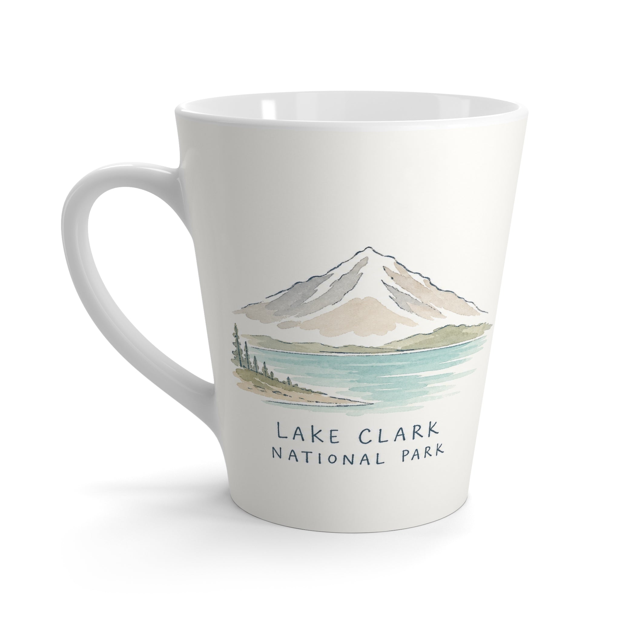 Lake Clark National Park Latte Mug | Pastel Watercolor Nature Coffee Cup | 12 oz Travel Souvenir Gift