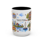 Boston Illustrated Travel Mug | City Souvenir Accent Coffee Mug | 11oz 15oz Ceramic Cup