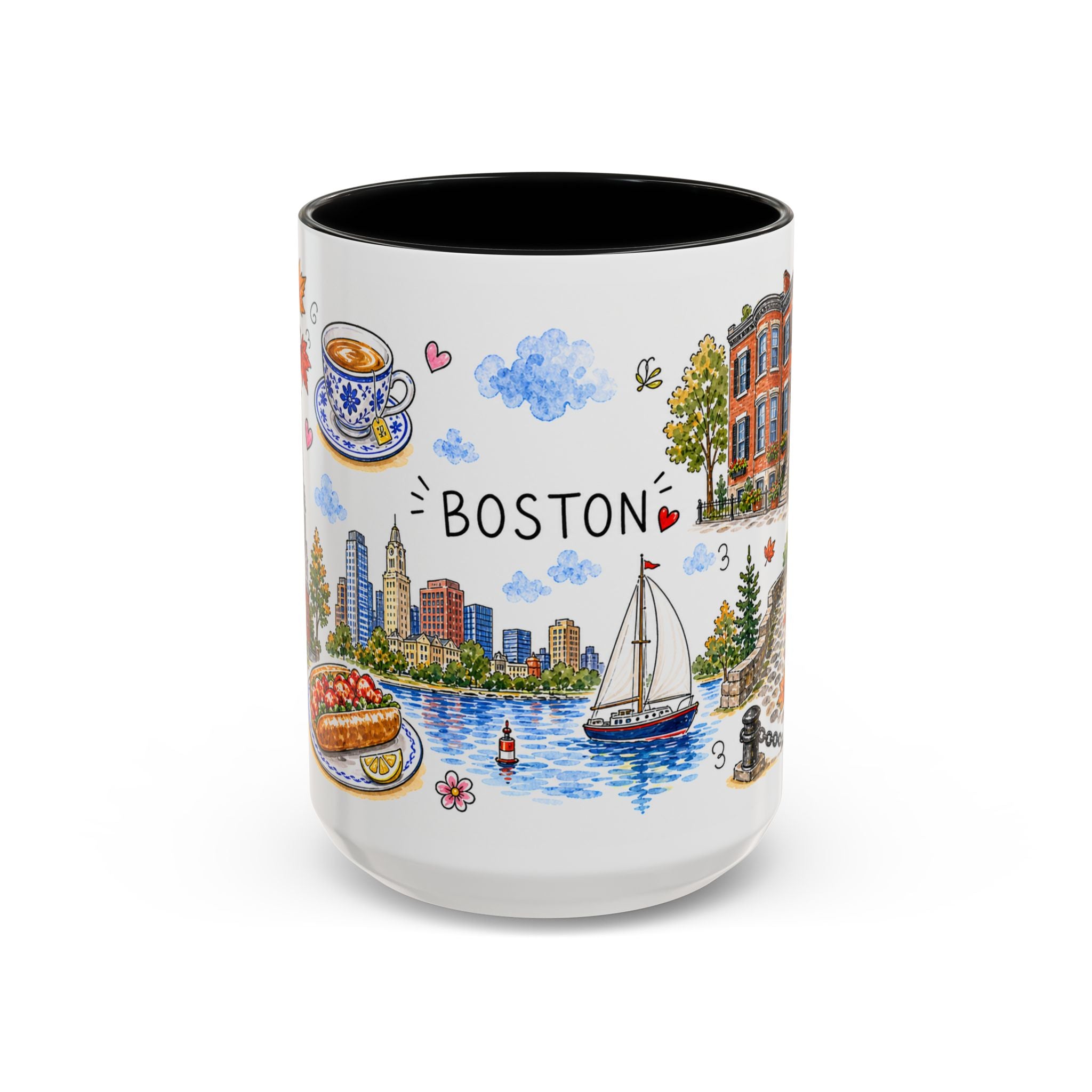 Boston Illustrated Travel Mug | City Souvenir Accent Coffee Mug | 11oz 15oz Ceramic Cup