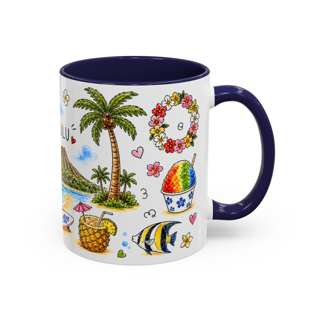 Honolulu Illustrated Travel Mug | City Souvenir Accent Coffee Mug | 11oz 15oz Ceramic Cup