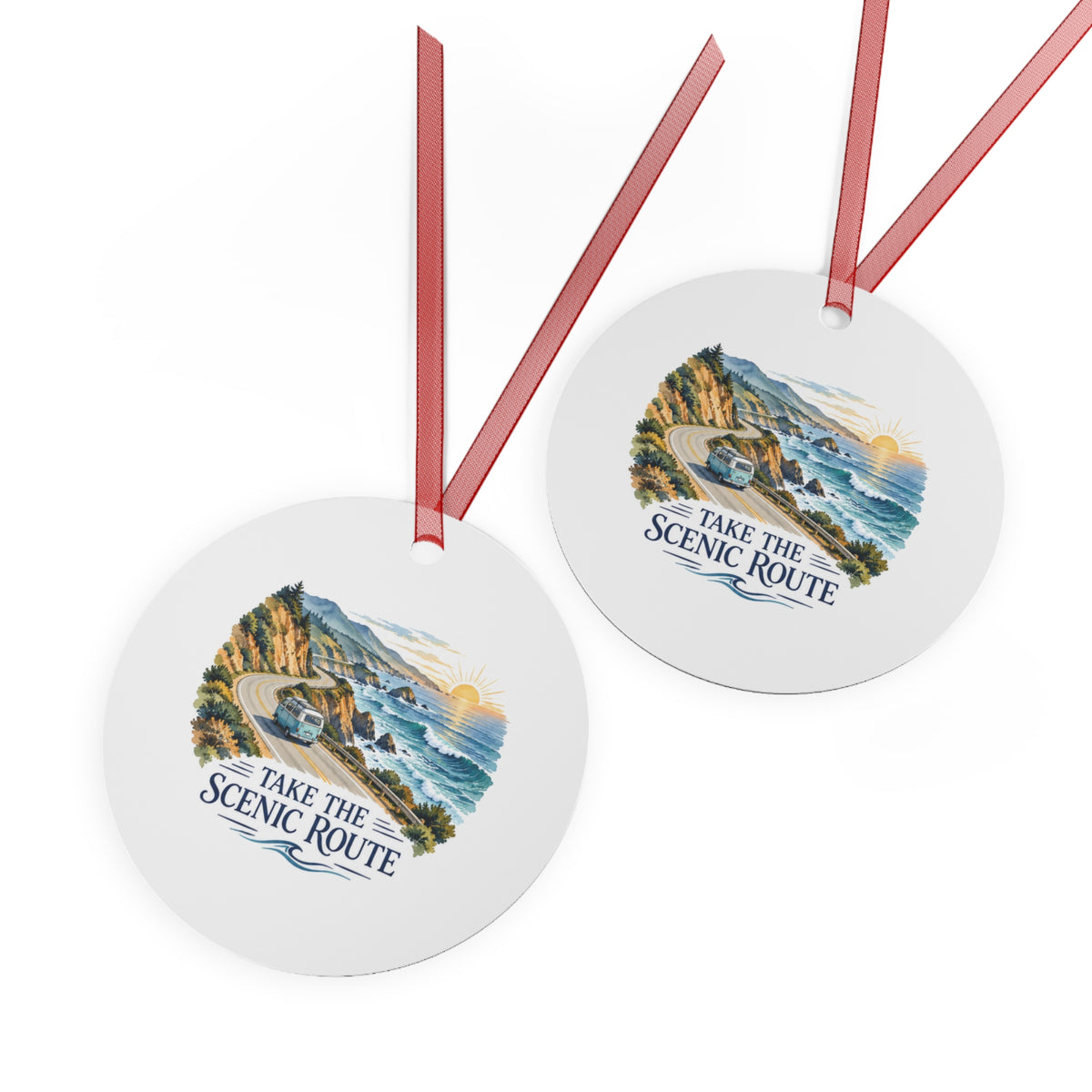 Take the Scenic Route Coastal Road Round Metal Ornament | Travel Gift