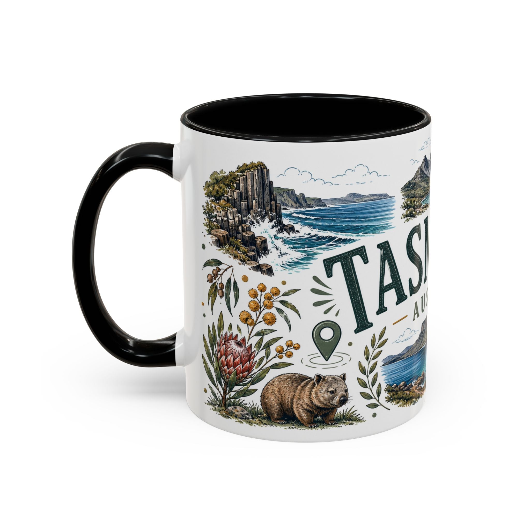 Tasmania Coffee Mug | Travel Destination Souvenir Gift | Accent Color Ceramic 11oz 15oz