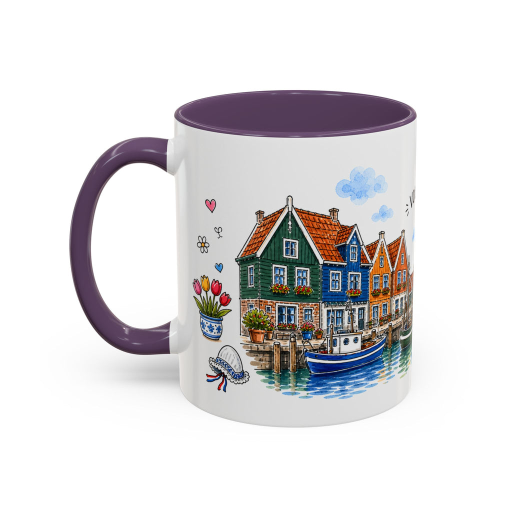 Volendam Illustrated Travel Mug | Netherlands Souvenir Accent Coffee Mug | 11oz 15oz Ceramic Cup