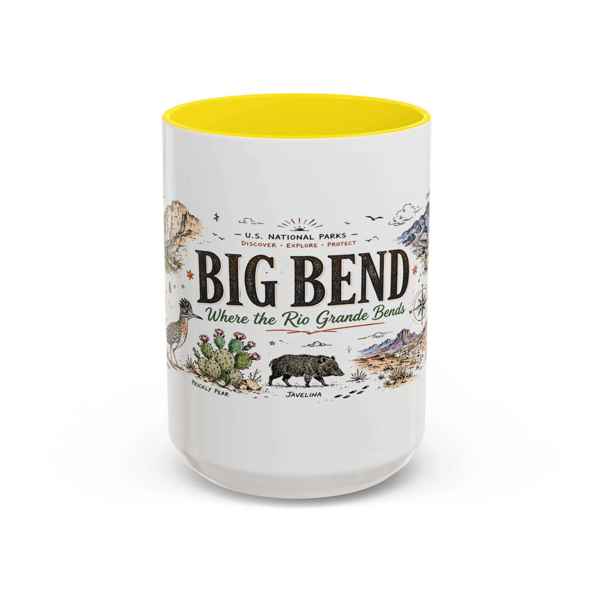 Big Bend National Park Coffee Mug | Texas Desert River Canyon Hiking Gift | Accent Color Ceramic 11oz 15oz