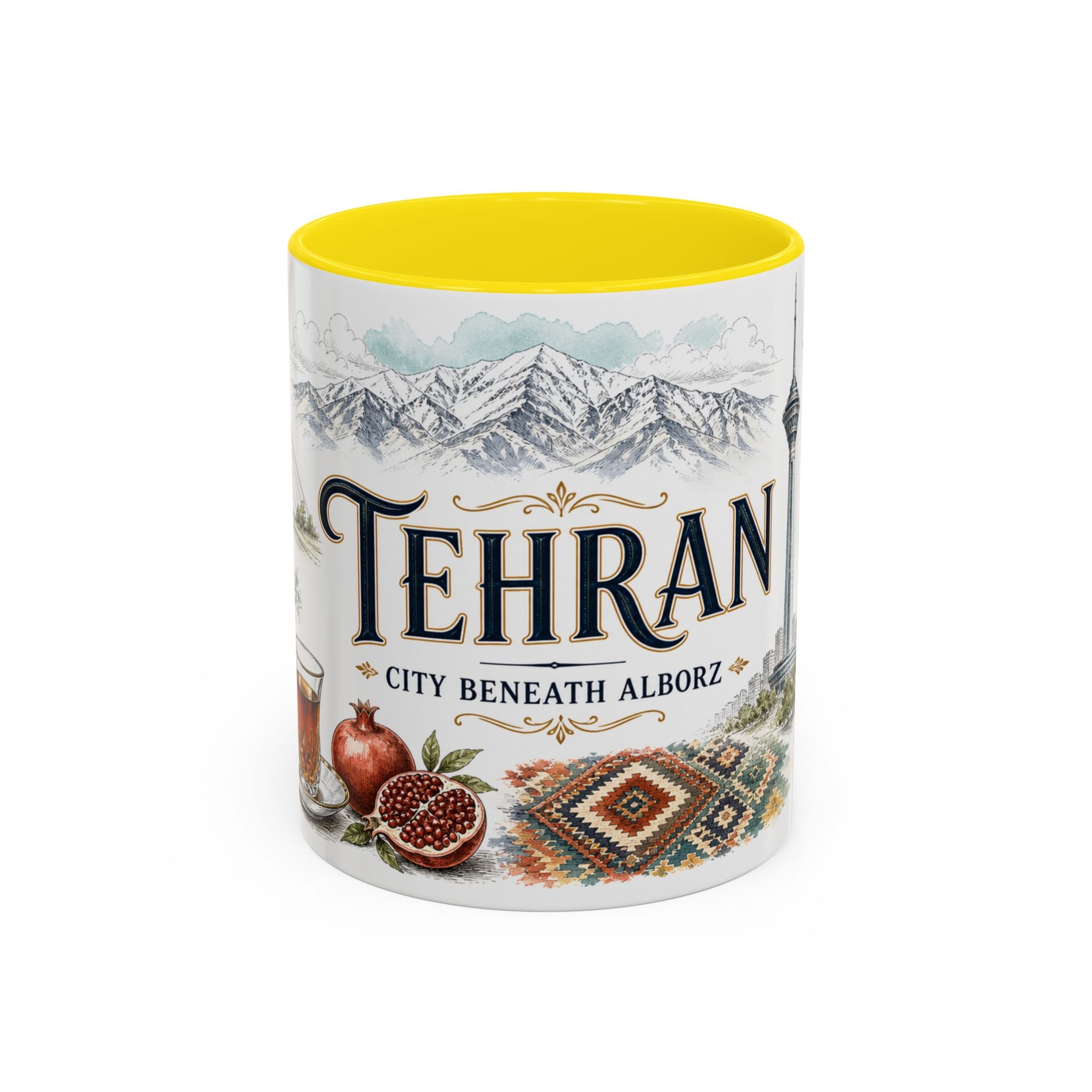 Tehran Coffee Mug | Iran Travel Souvenir | Vintage Illustrated City Gift | 11 oz 15 oz Accent Mug