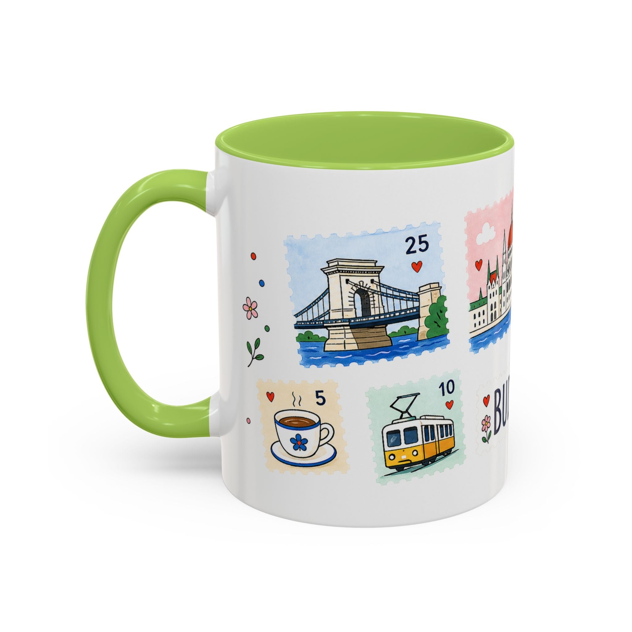 Budapest Coffee Mug | Postage Stamp Collage Mug | Travel Souvenir Accent Cup 11oz 15oz