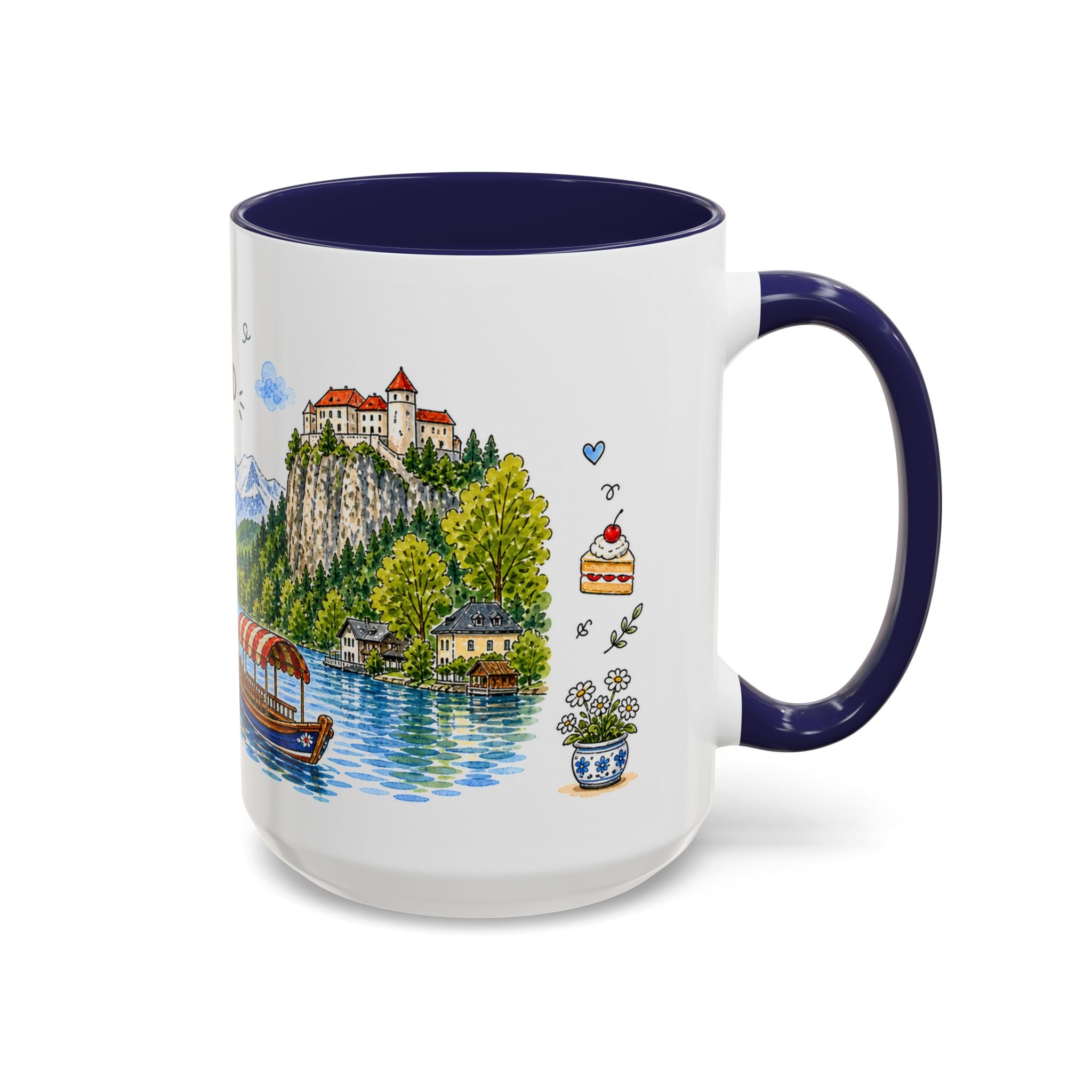 Bled Illustrated Travel Mug | Slovenia Souvenir Accent Coffee Mug | 11oz 15oz Ceramic Cup