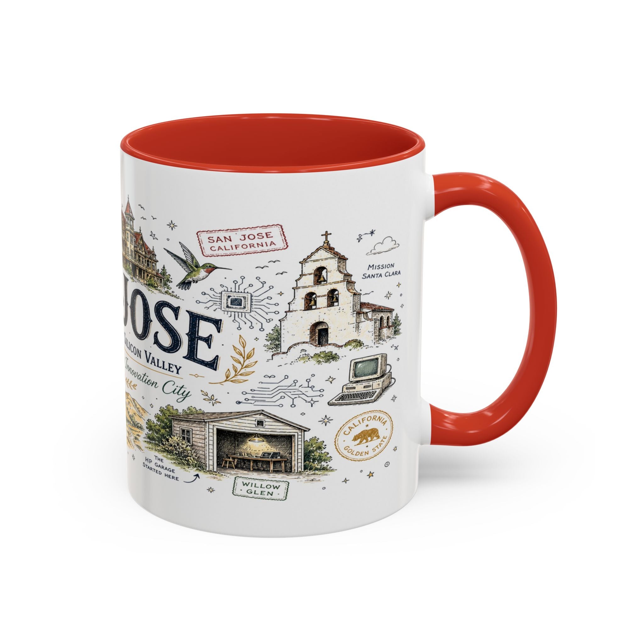 San Jose Coffee Mug | California Souvenir City Gift | Accent Color Ceramic 11oz 15oz