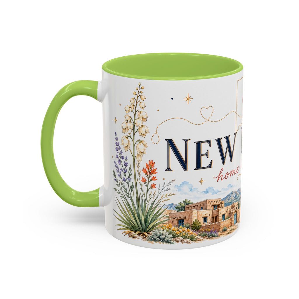New Mexico State Map Mug | Desert Scenery, Yucca Flower Accent Coffee Cup