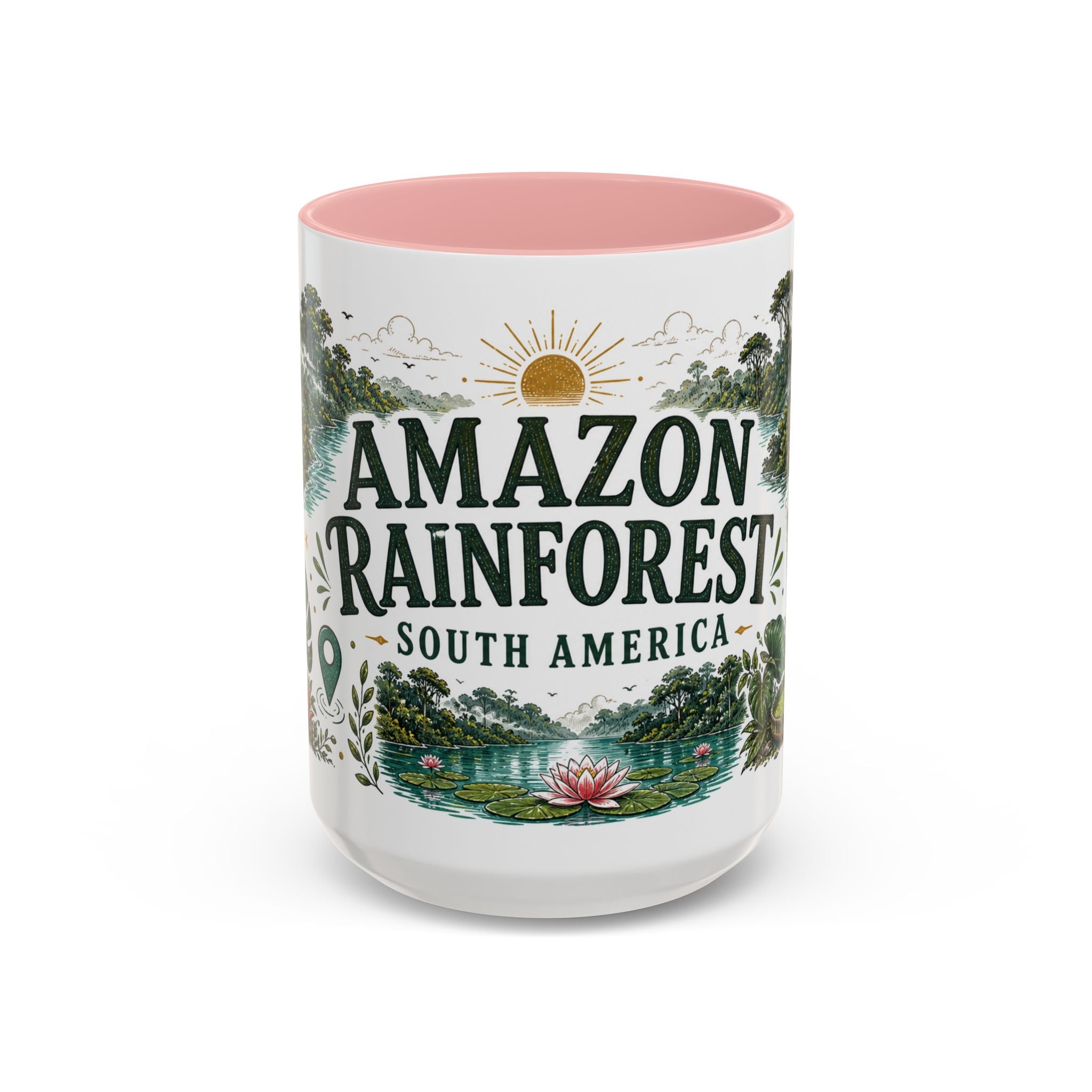 Amazon Rainforest Coffee Mug | Travel Destination Souvenir Gift | Accent Color Ceramic 11oz 15oz