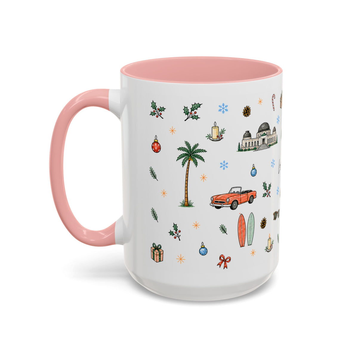 Los Angeles Christmas Mug | Watercolor City Souvenir | Ceramic Coffee Cup (11oz or 15oz)