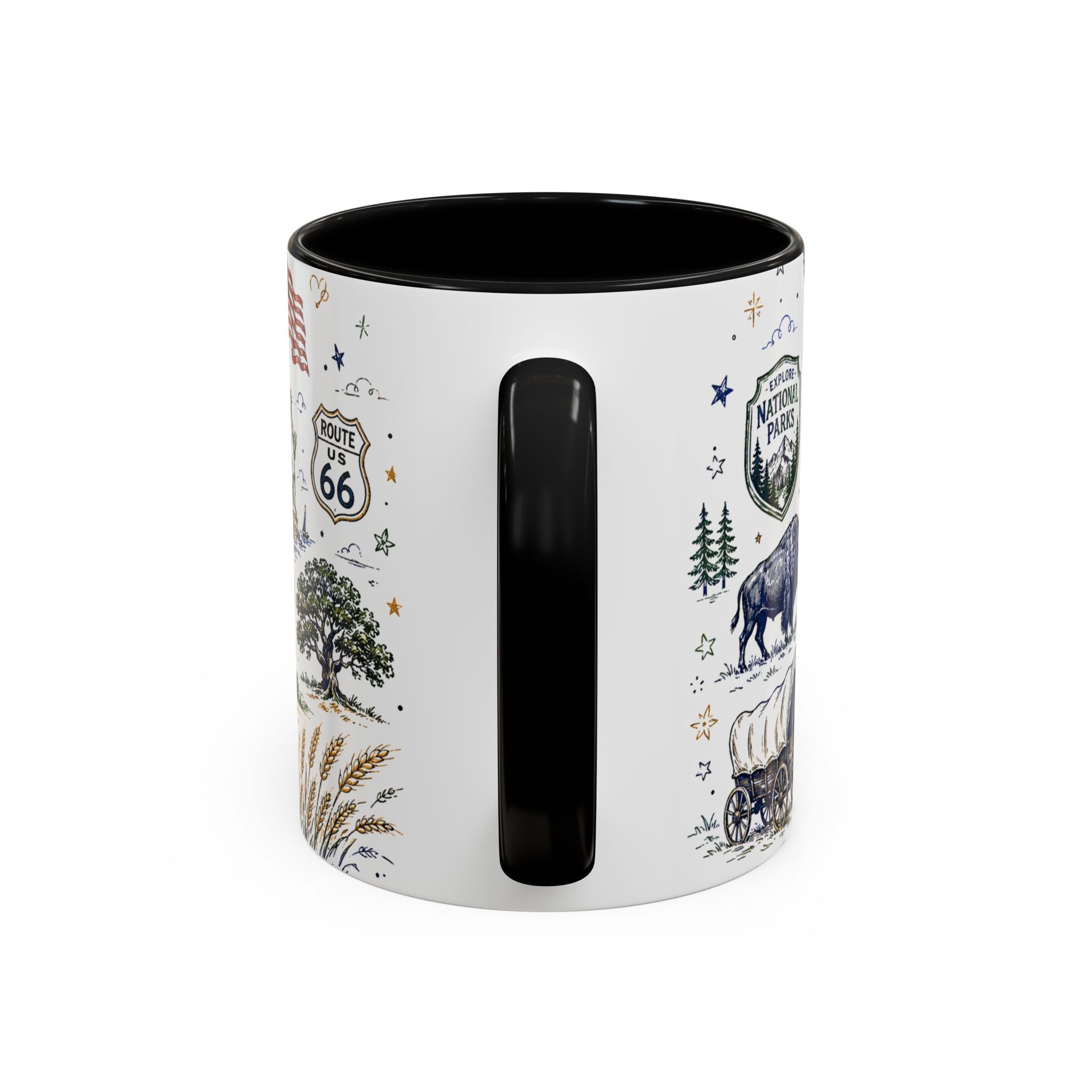 America the Beautiful Coffee Mug | Patriotic USA Gift | Accent Color Ceramic 11oz 15oz