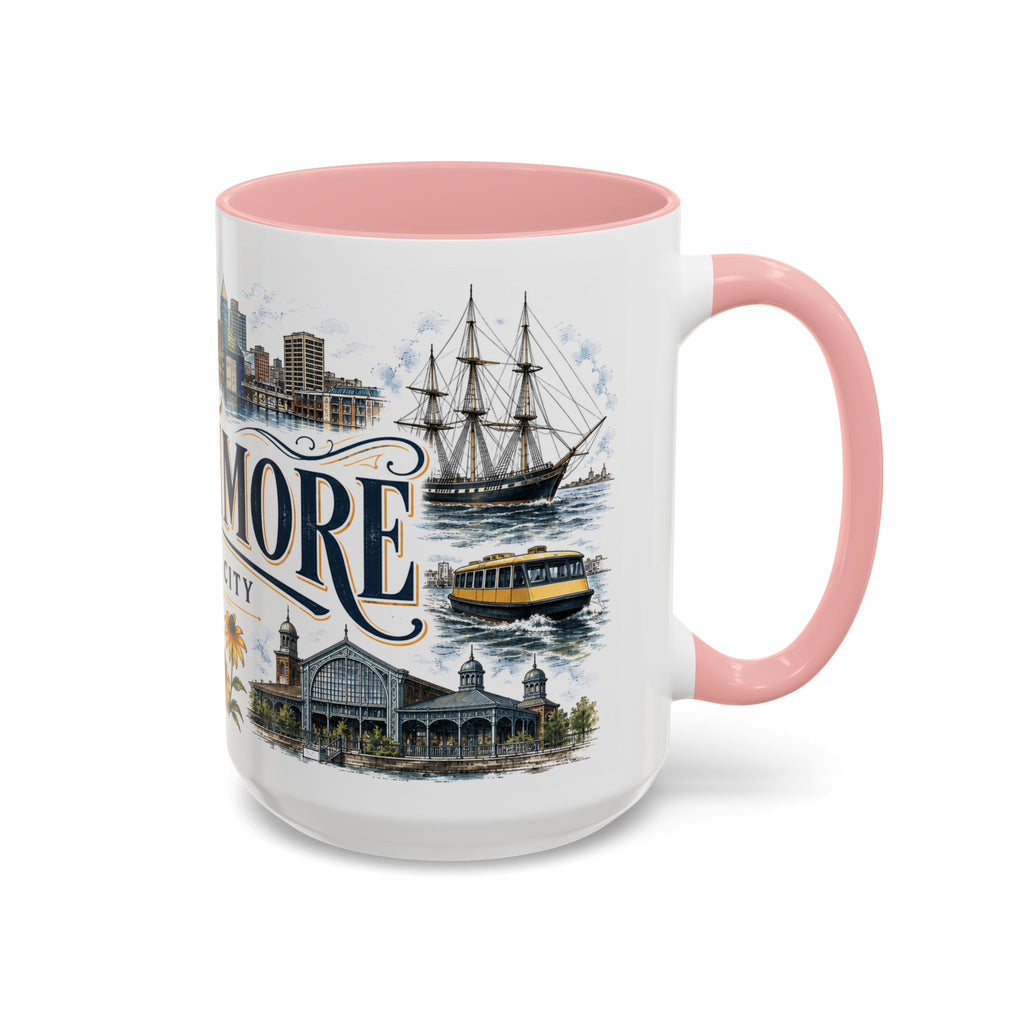 Baltimore Coffee Mug | United States Travel Souvenir | Vintage Illustrated City Gift | 11 oz 15 oz Accent Mug