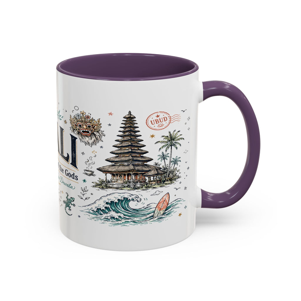 Bali Coffee Mug | Indonesia Souvenir Travel Gift | Accent Color Ceramic 11oz 15oz