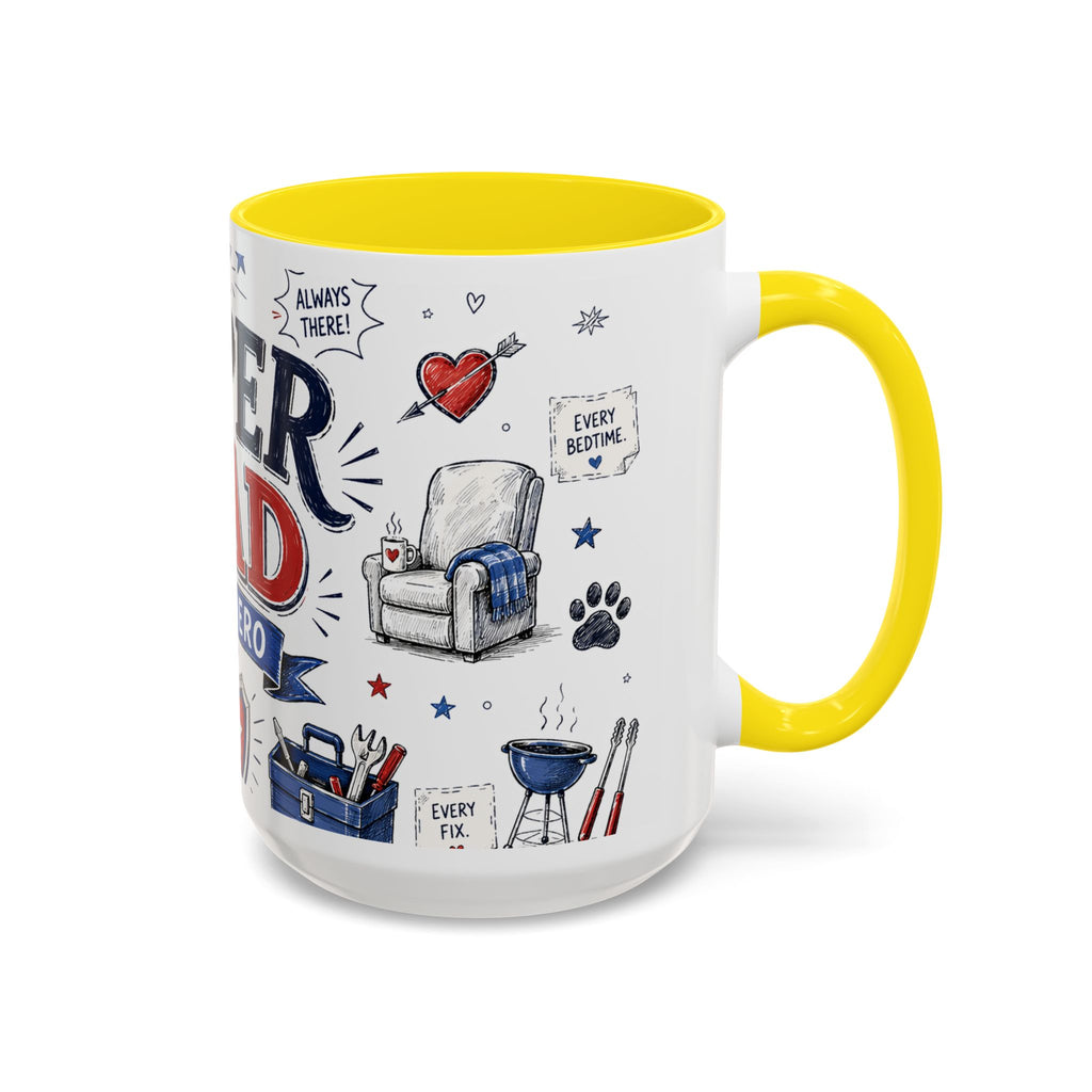 Super Dad My Hero Coffee Mug | Father's Day Gift for Dad | Accent Color Ceramic 11oz 15oz