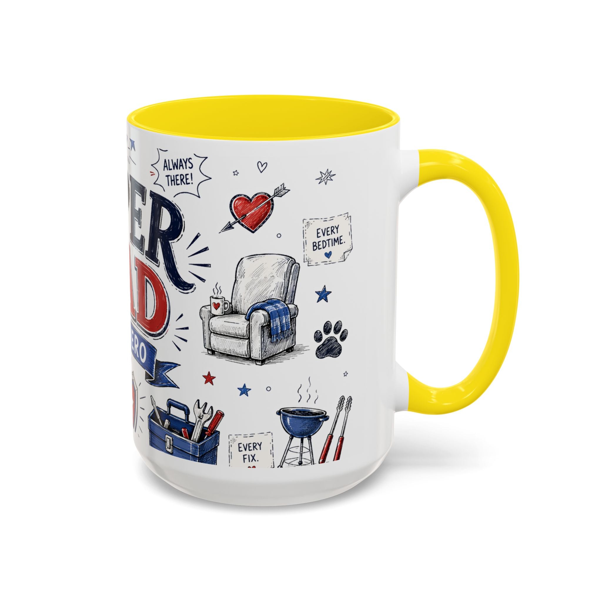 Super Dad My Hero Coffee Mug | Father's Day Gift for Dad | Accent Color Ceramic 11oz 15oz