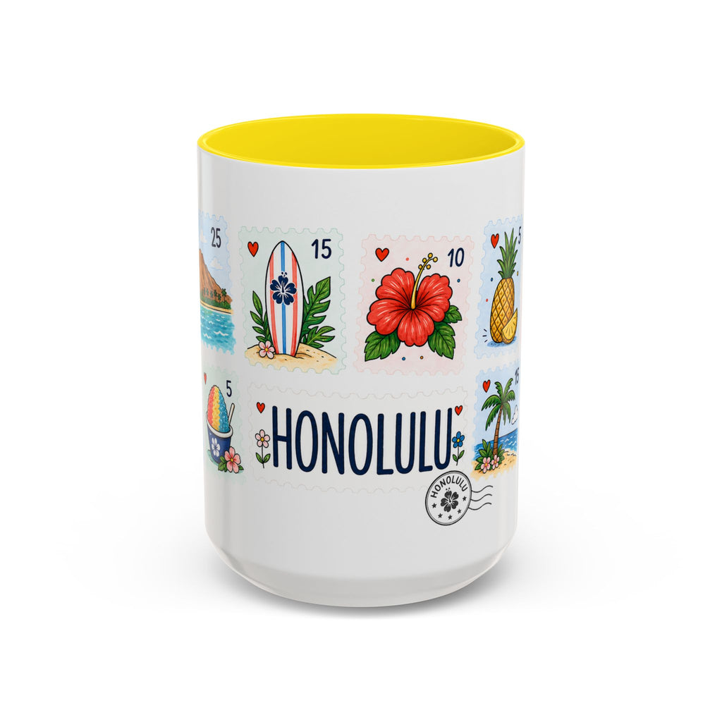 Honolulu Coffee Mug | Postage Stamp Collage Mug | Travel Souvenir Accent Cup 11oz 15oz