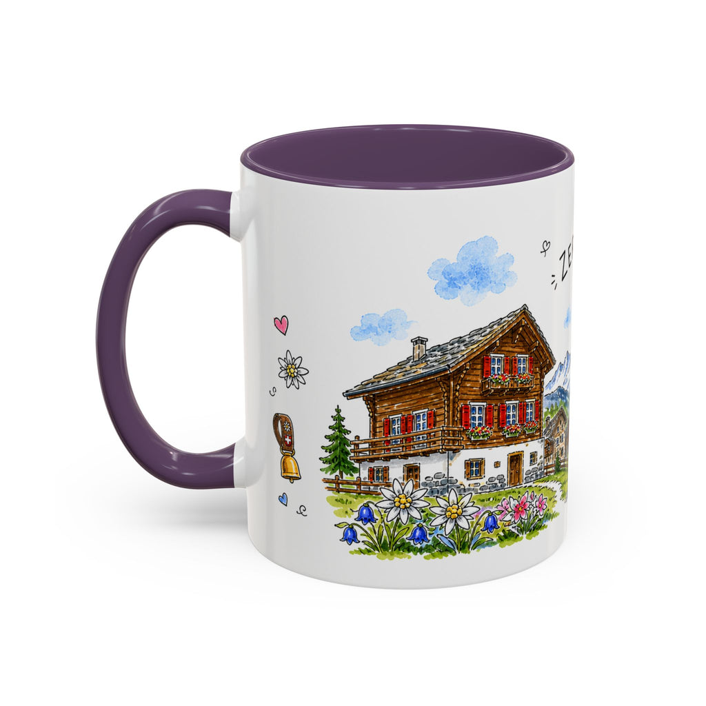 Zermatt Illustrated Travel Mug | Switzerland Souvenir Accent Coffee Mug | 11oz 15oz Ceramic Cup
