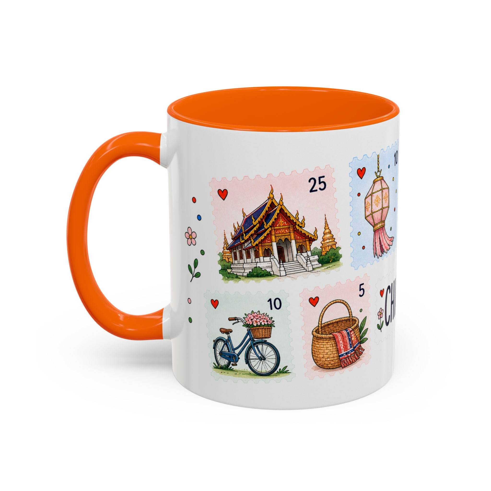 Chiang Mai Coffee Mug | Postage Stamp Collage Mug | Travel Souvenir Accent Cup 11oz 15oz