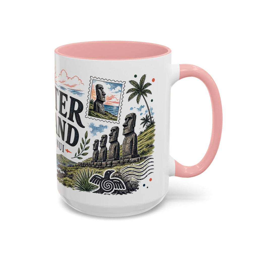 Easter Island Coffee Mug | Travel Destination Souvenir Gift | Accent Color Ceramic 11oz 15oz