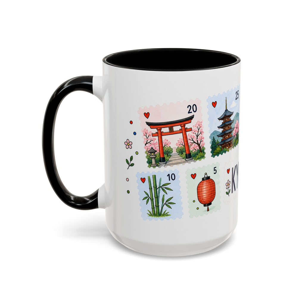 Kyoto Coffee Mug | Postage Stamp Collage Mug | Travel Souvenir Accent Cup 11oz 15oz