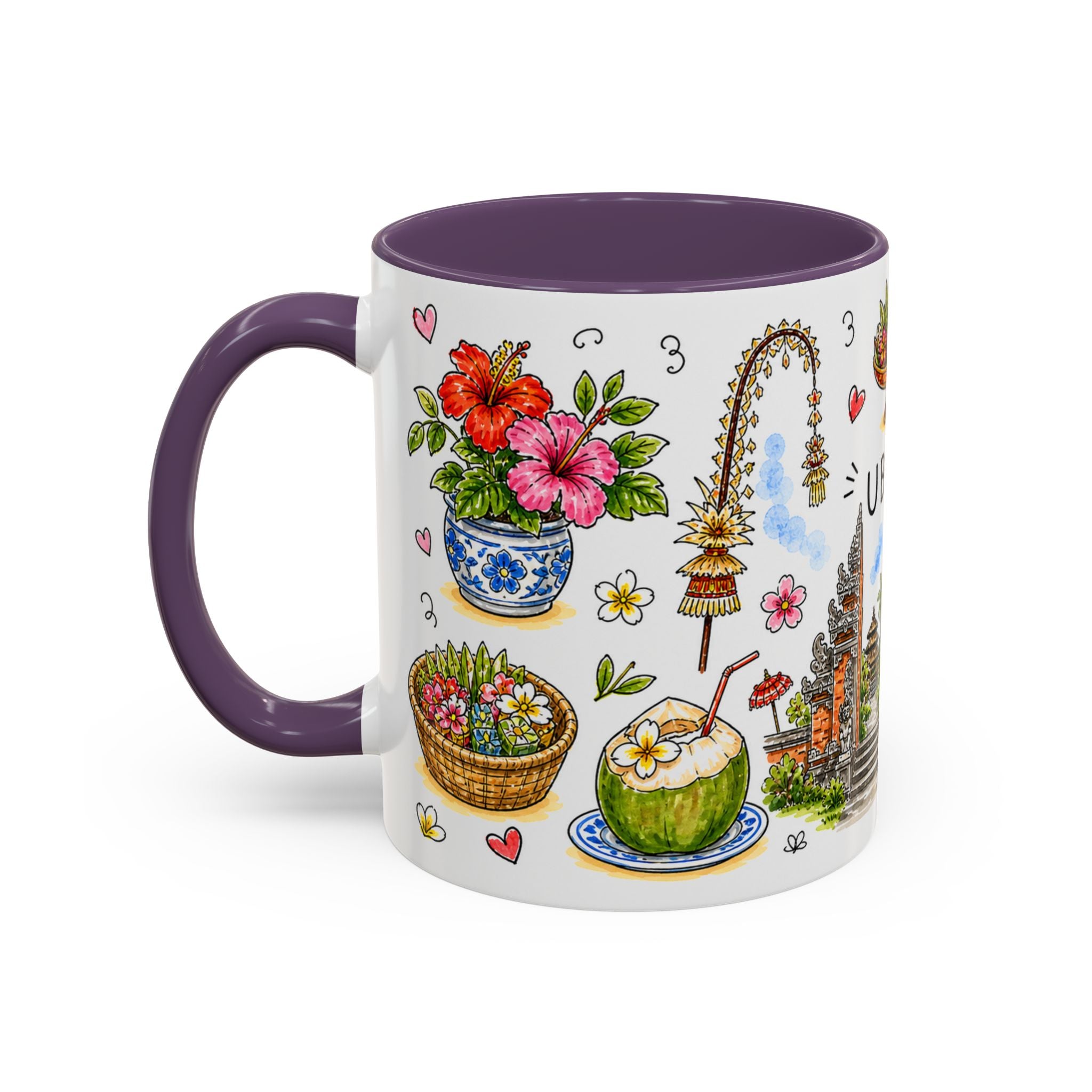 Ubud Illustrated Travel Mug | City Souvenir Accent Coffee Mug | 11oz 15oz Ceramic Cup