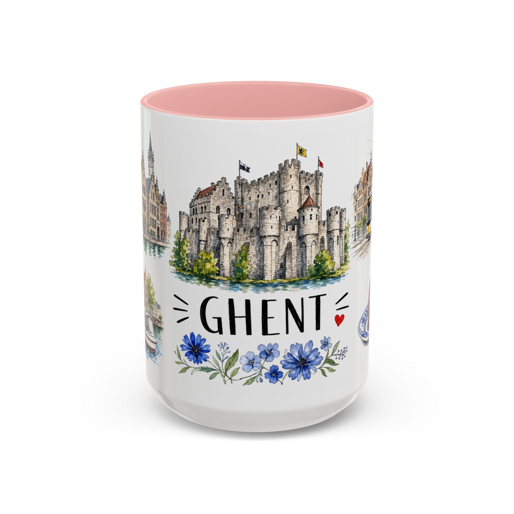 Ghent Illustrated Travel Mug | City Souvenir Accent Coffee Mug | 11oz 15oz Ceramic Cup