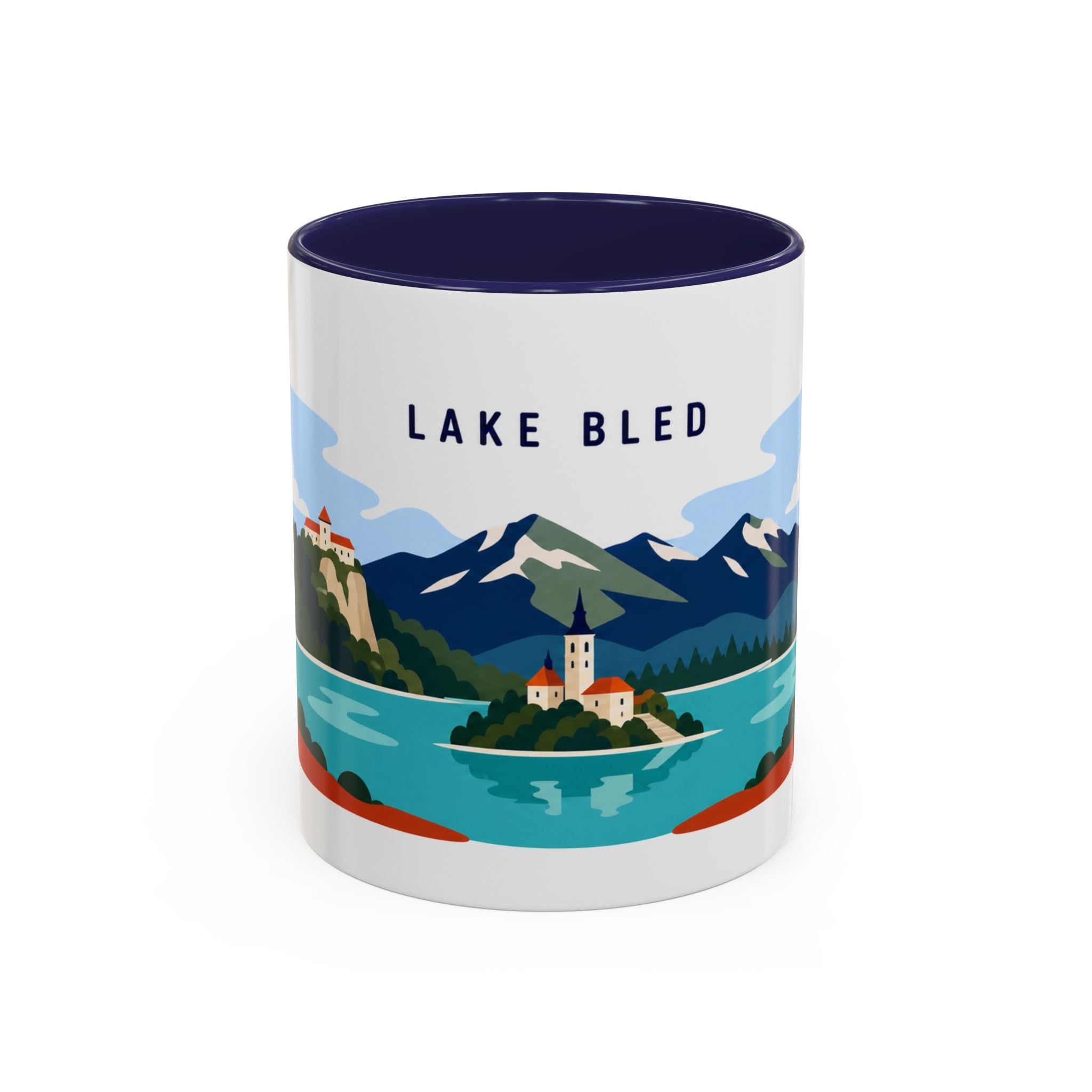 Lake Bled Coffee Mug | Travel Destination Souvenir Gift | Accent Color Ceramic 11oz 15oz
