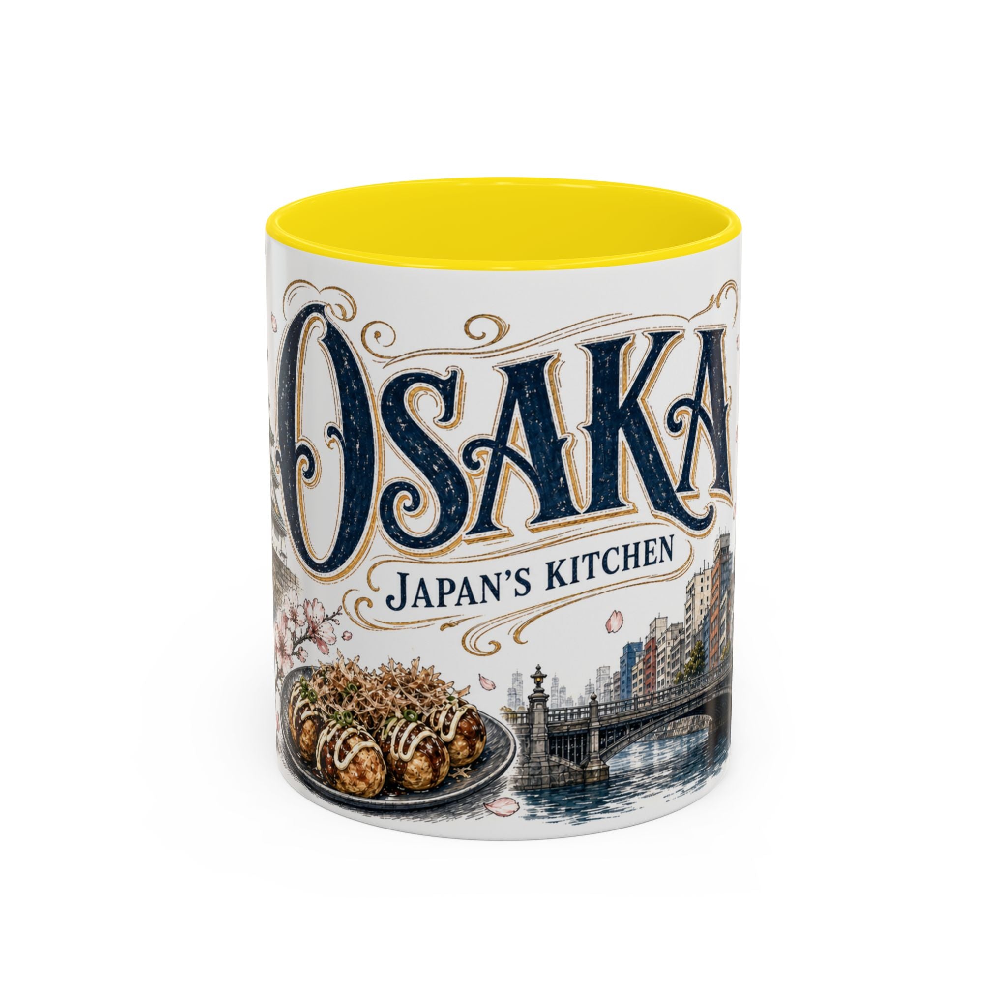 Osaka Coffee Mug | Japan Travel Souvenir | Vintage Illustrated City Gift | 11 oz 15 oz Accent Mug