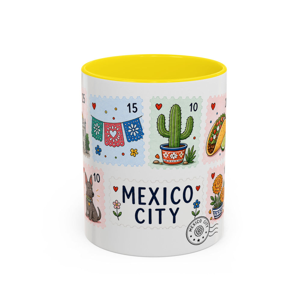 Mexico City Coffee Mug | Postage Stamp Collage Mug | Travel Souvenir Accent Cup 11oz 15oz