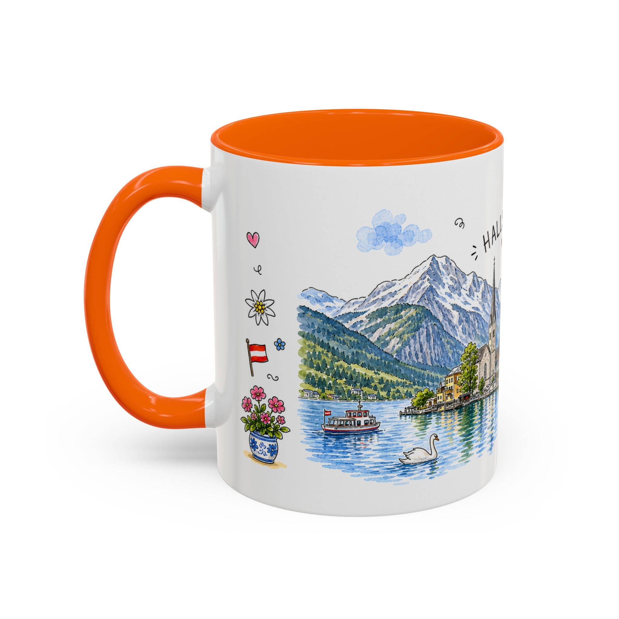 Hallstatt Illustrated Travel Mug | Austria Souvenir Accent Coffee Mug | 11oz 15oz Ceramic Cup