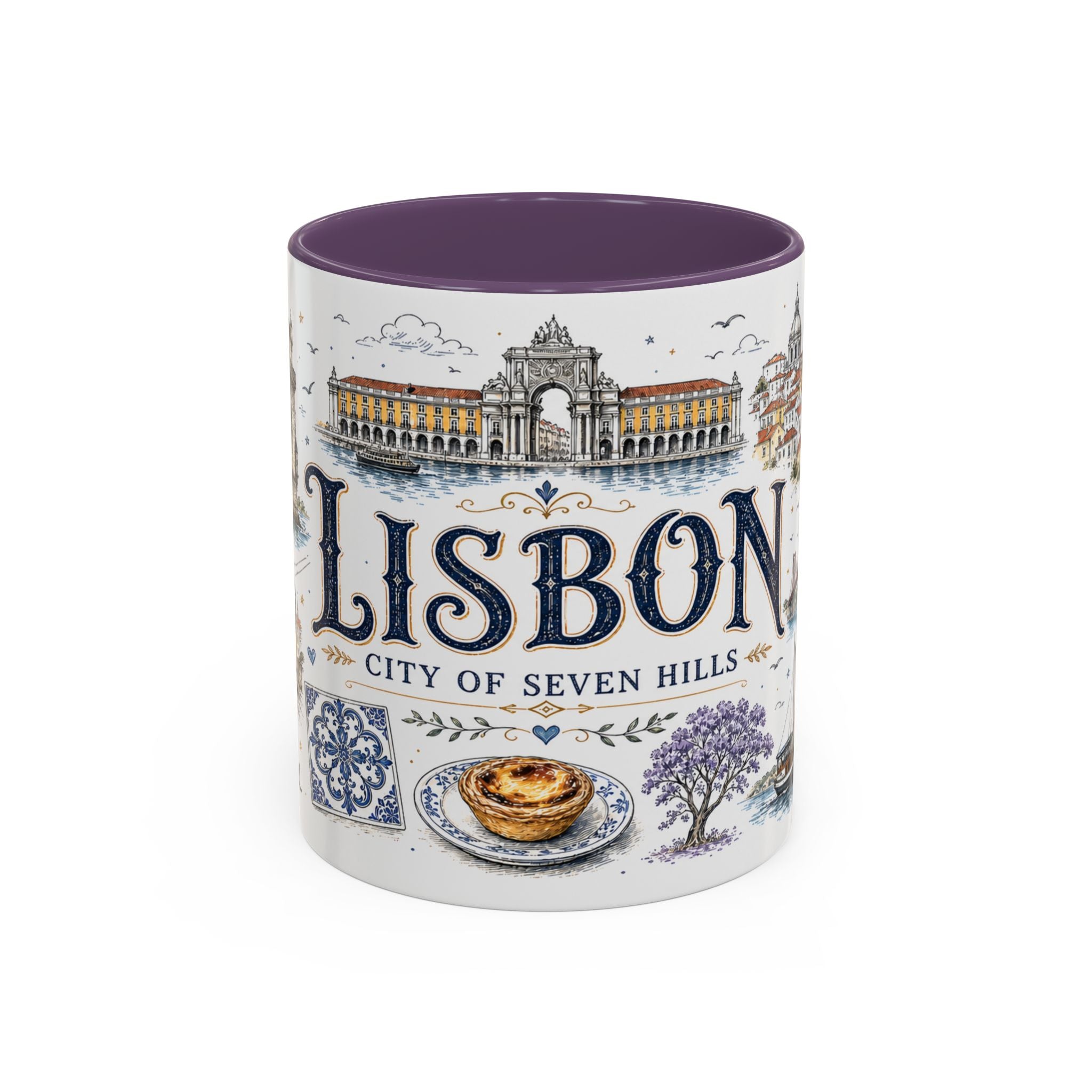 Lisbon Coffee Mug | Portugal Travel Souvenir | Vintage Illustrated City Gift | 11 oz 15 oz Accent Mug