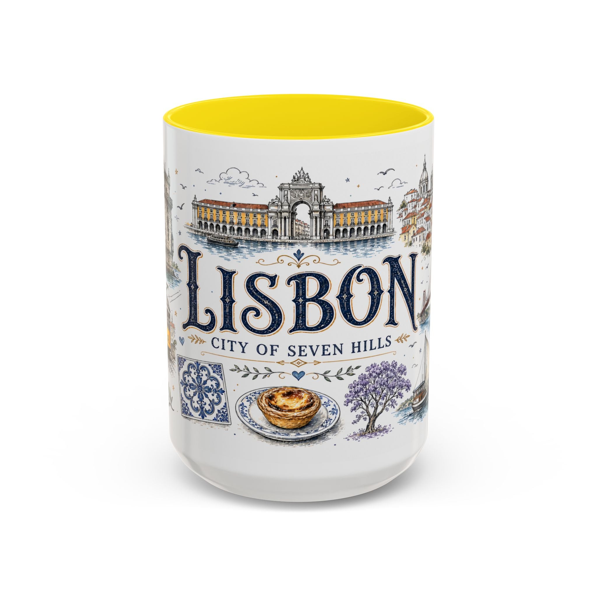 Lisbon Coffee Mug | Portugal Travel Souvenir | Vintage Illustrated City Gift | 11 oz 15 oz Accent Mug