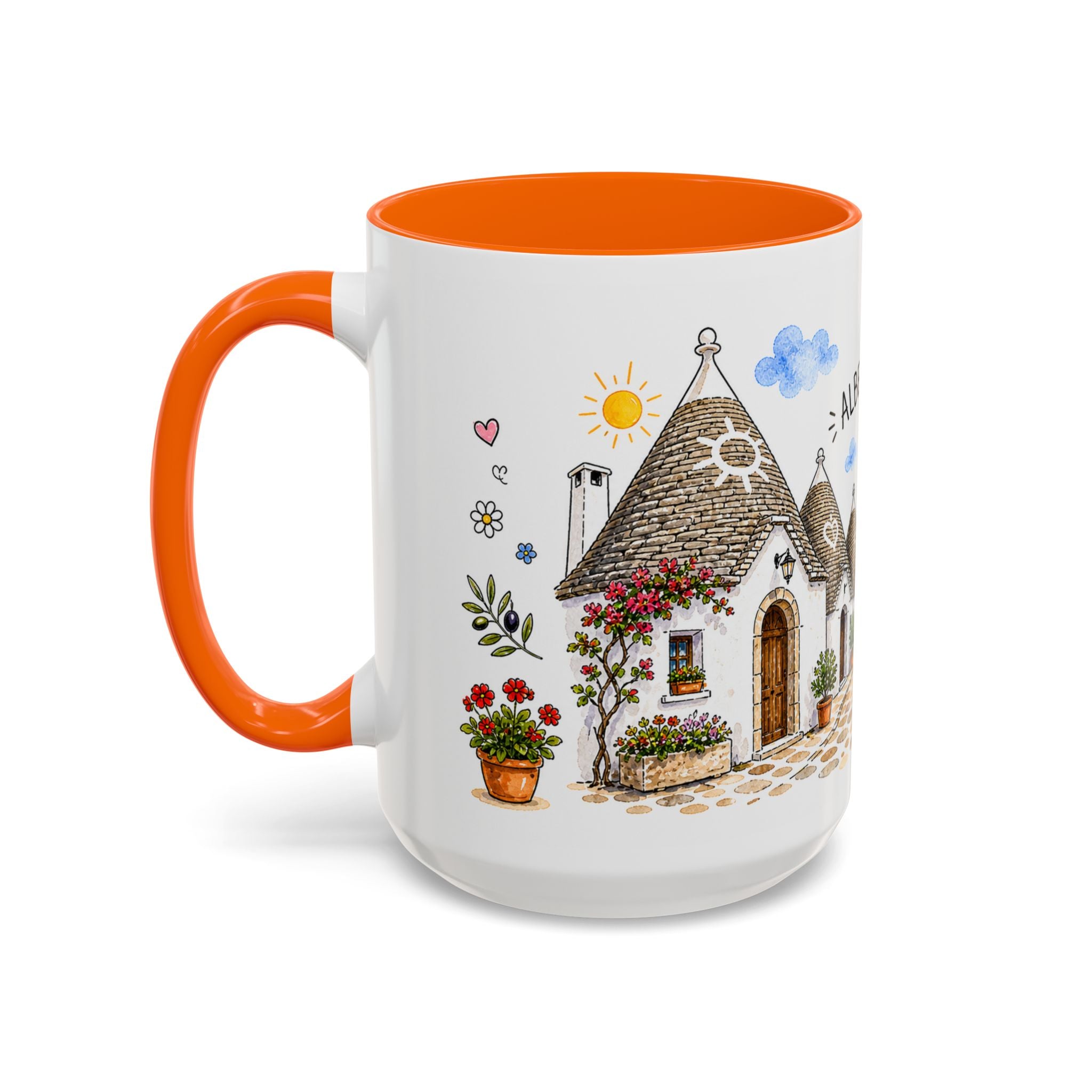 Alberobello Illustrated Travel Mug | Italy Souvenir Accent Coffee Mug | 11oz 15oz Ceramic Cup