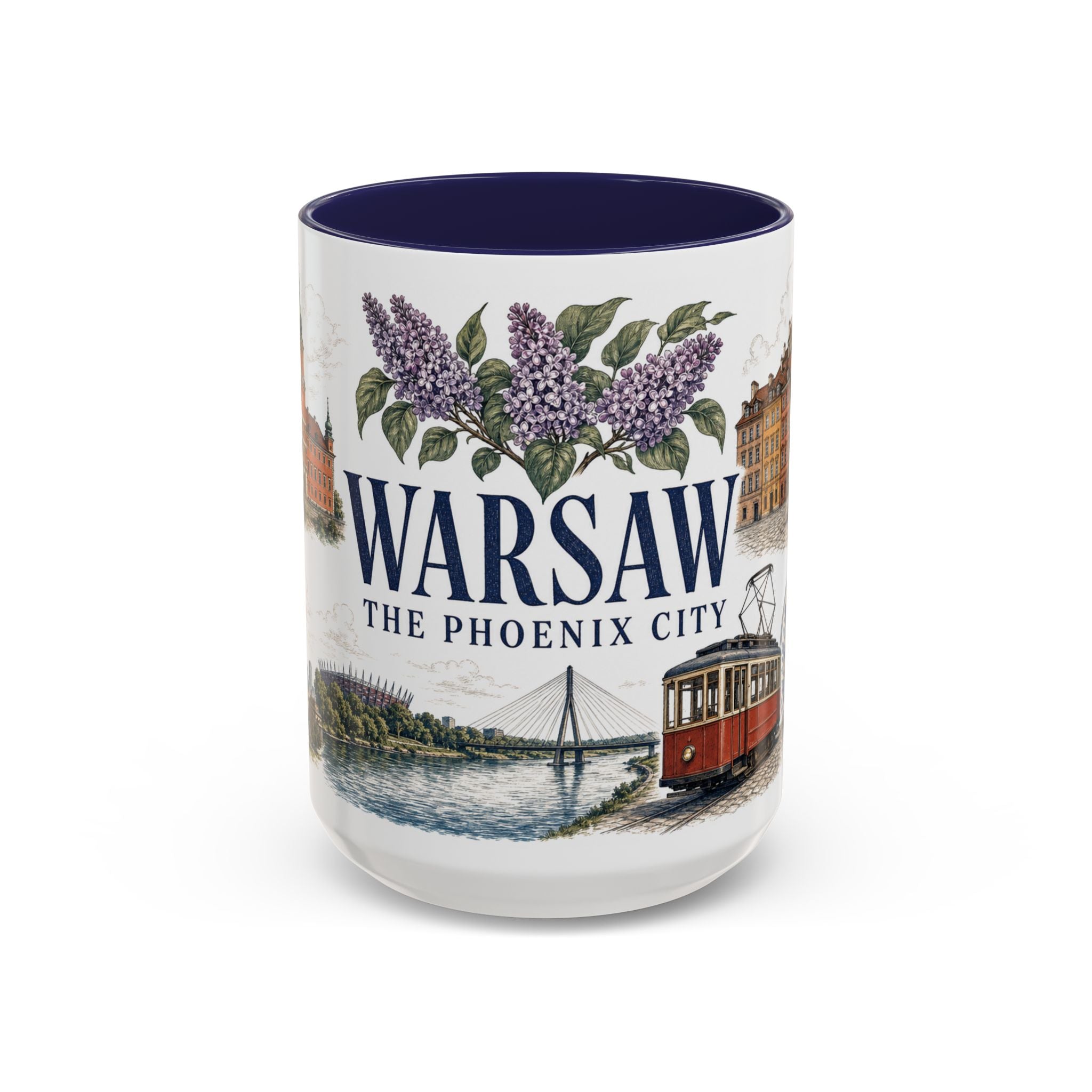 Warsaw Coffee Mug | Poland Travel Souvenir | Vintage Illustrated City Gift | 11 oz 15 oz Accent Mug