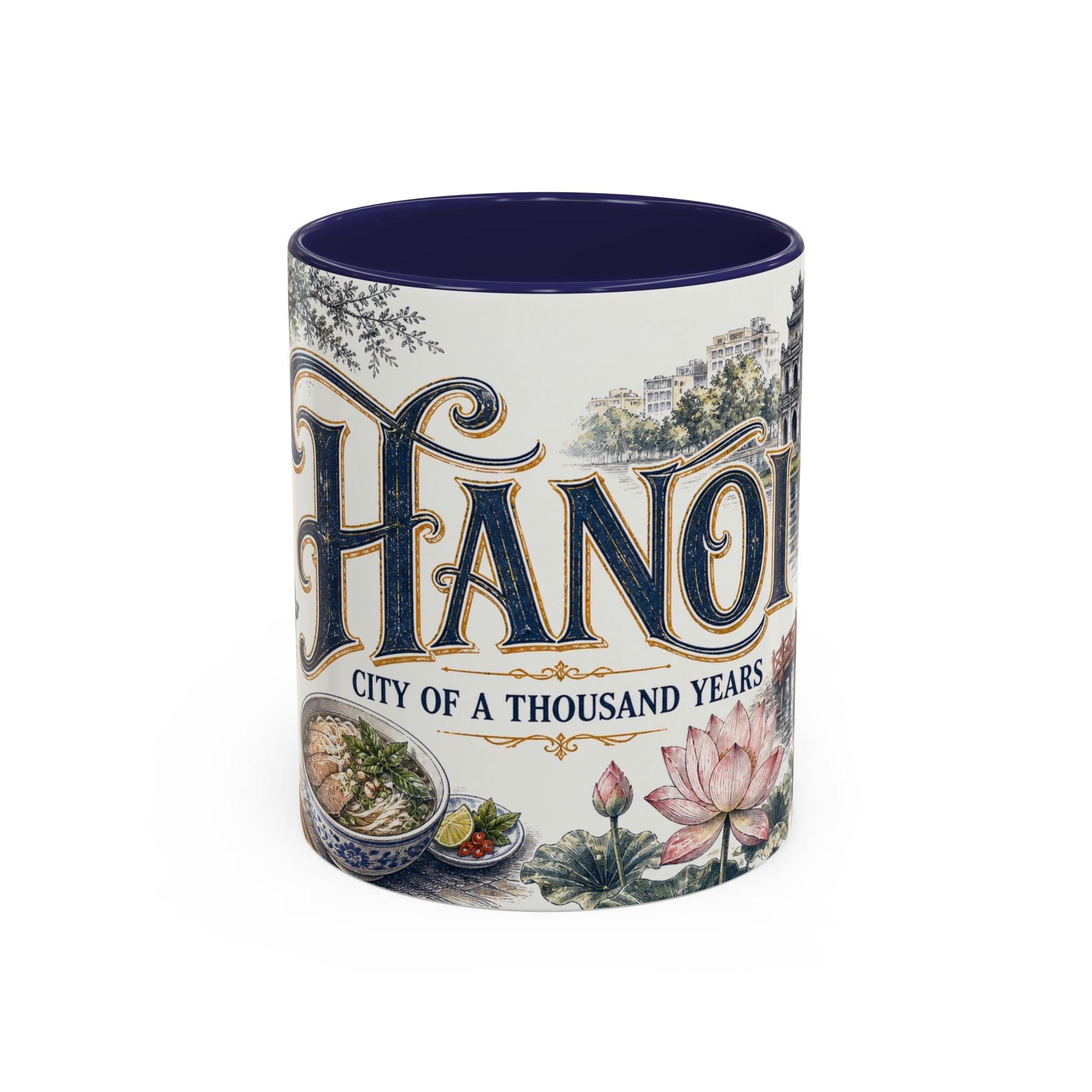 Hanoi Coffee Mug | Vietnam Travel Souvenir | Vintage Illustrated City Gift | 11 oz 15 oz Accent Mug