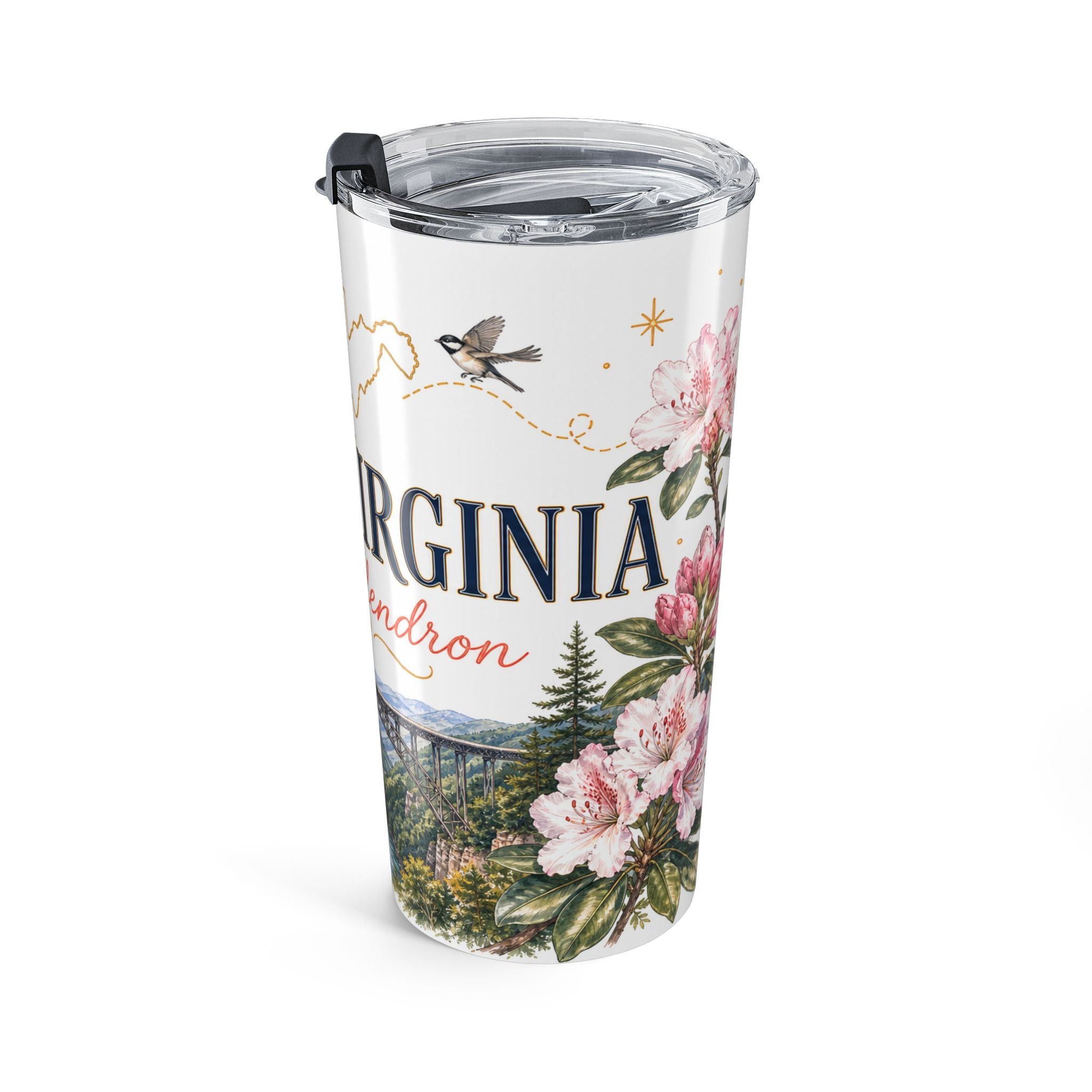 West Virginia State Flower 20oz Tumbler | Rhododendron Botanical State Flower Gift | Insulated Stainless Steel Travel Cup