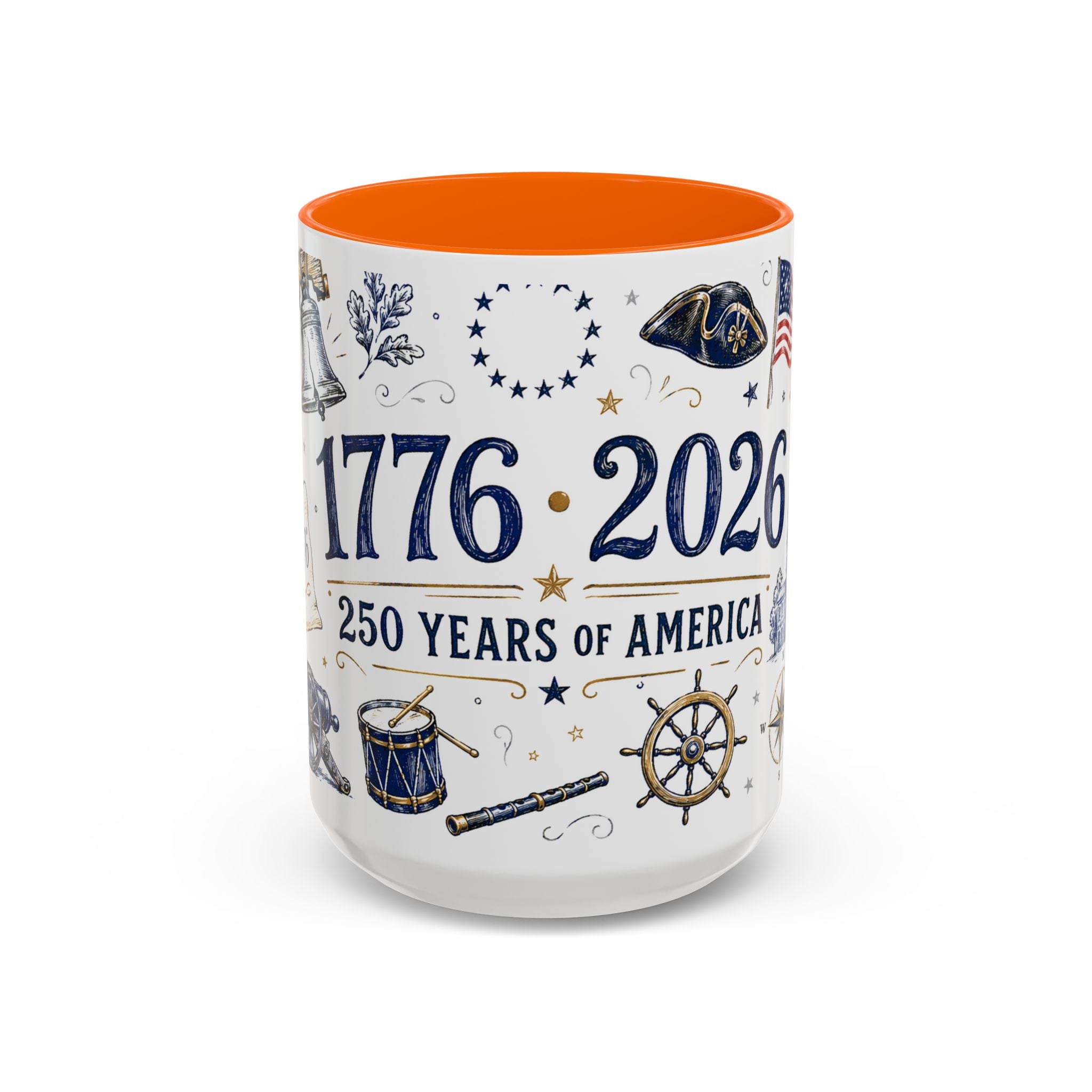 America 250 Coffee Mug | 1776-2026 Patriotic 4th of July Gift | Accent Color Ceramic 11oz 15oz