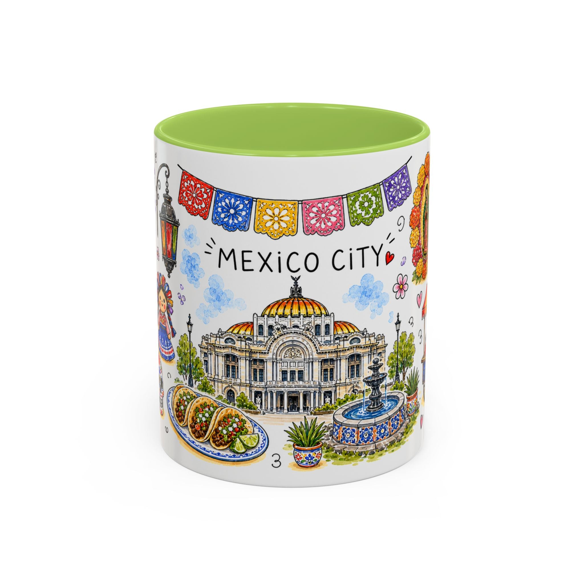 Mexico City Illustrated Travel Mug | City Souvenir Accent Coffee Mug | 11oz 15oz Ceramic Cup
