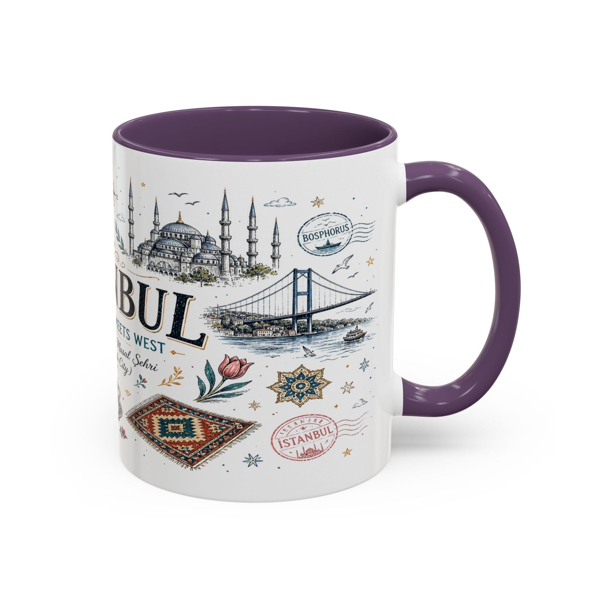 Istanbul Coffee Mug | Turkey Souvenir Travel Gift | Accent Color Ceramic 11oz 15oz