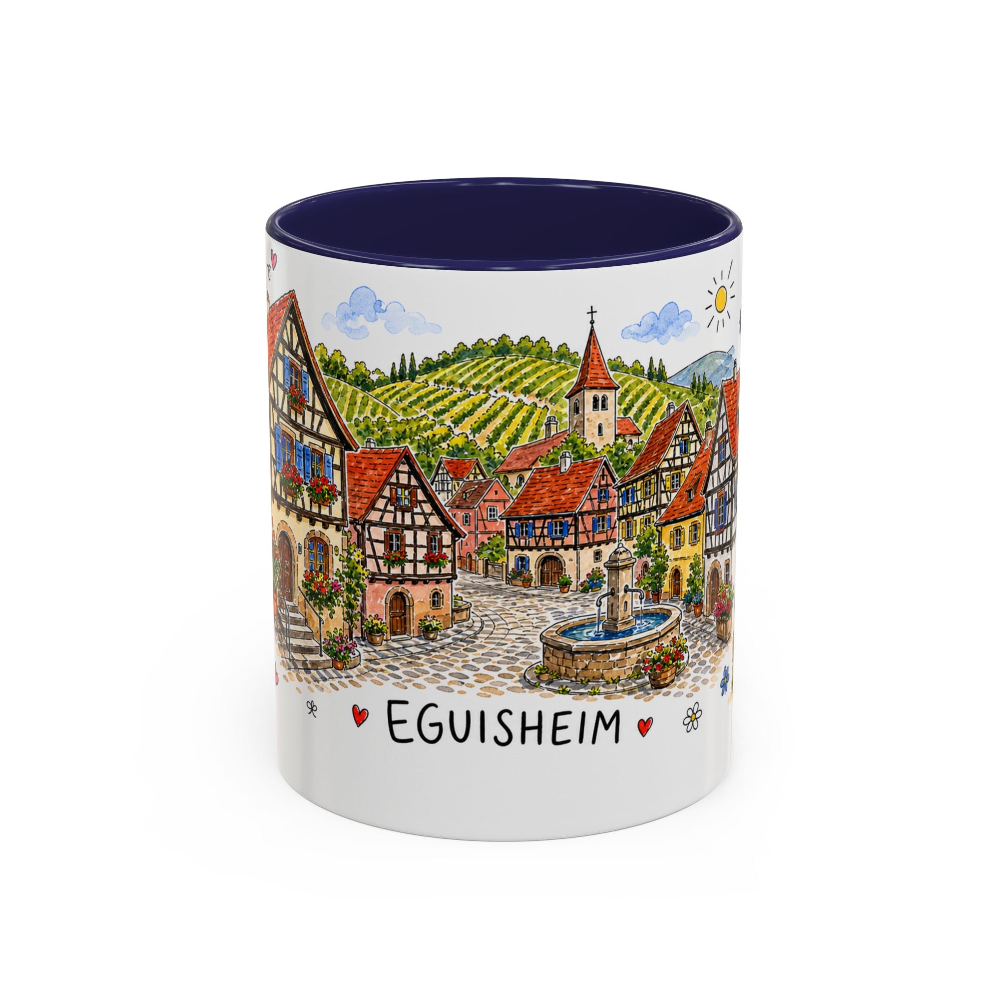 Eguisheim Illustrated Travel Mug | Alsace France Souvenir Accent Coffee Mug | 11oz 15oz Ceramic Cup