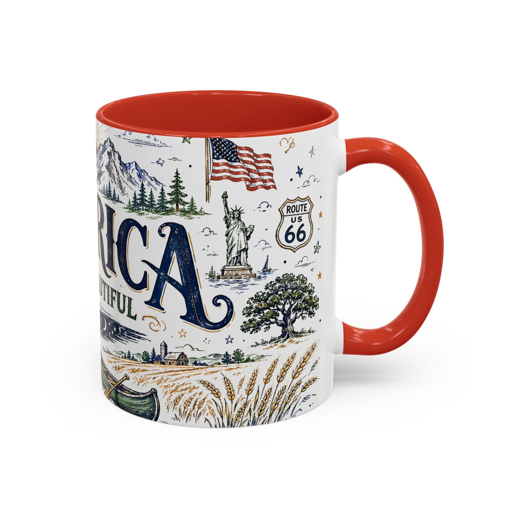 America the Beautiful Coffee Mug | Patriotic USA Gift | Accent Color Ceramic 11oz 15oz