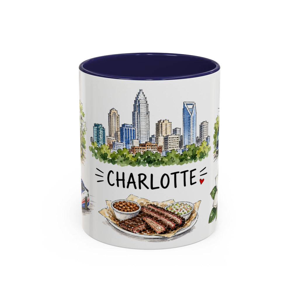Charlotte Illustrated Travel Mug | City Souvenir Accent Coffee Mug | 11oz 15oz Ceramic Cup